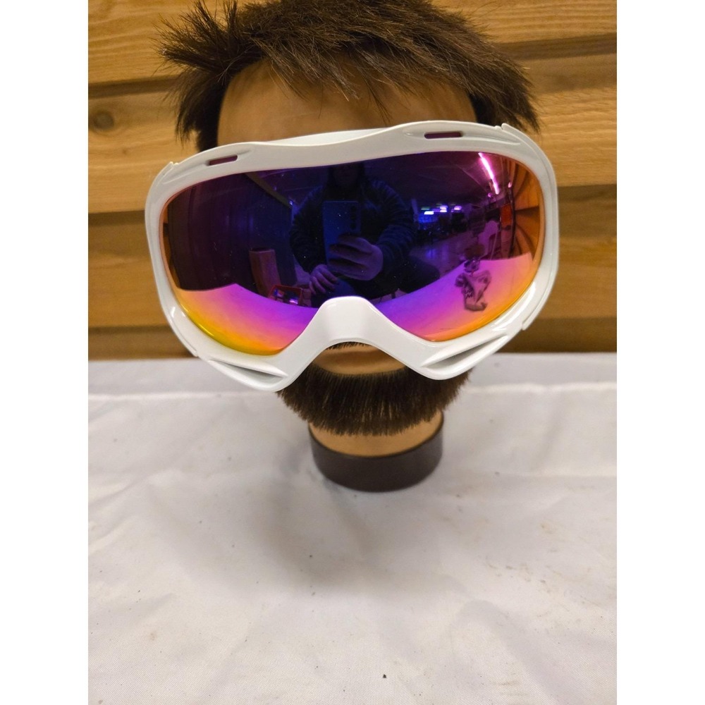 OutdoorMaster Ski Snowboard Goggles White Frame Pink Adjustable Strap Pink Lens
